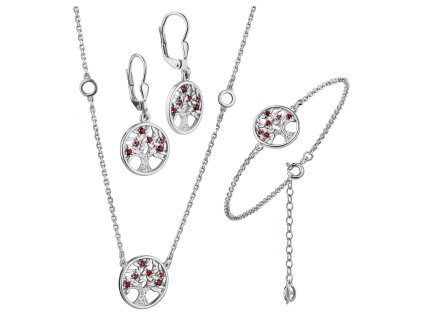 Set of silver jewellery 1467 with czech garnet, rhodium plated - tree of life