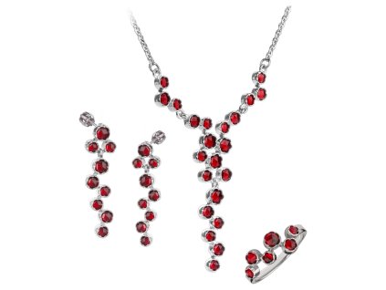 Set of silver jewellery 1364 with czech garnet, rhodium plated
