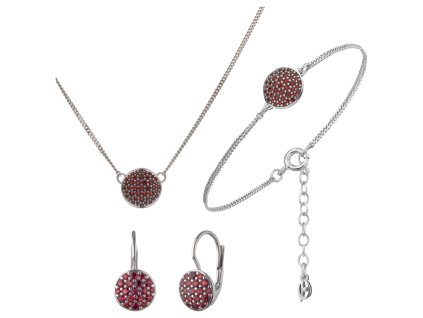 Set of silver jewellery 1427 with czech garnet, rhodium plated - circle