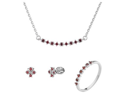 Stříbrný set šperků 1470 s českým granátem, rhodiovaný - linka