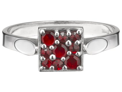 Silver ring with czech garnet, rhodium plated - square                                              
