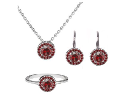 Set of silver jewellery 1444 with czech garnet, rhodium plated - circle