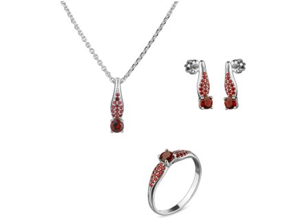 Stříbrný set šperků 1454 s českým granátem, rhodiovaný