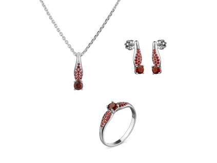 Set of silver jewellery 1454 with czech garnet, rhodium plated