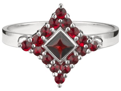 Silver ring with czech garnet, rhodium plated - square                                              