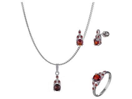 Stříbrný set šperků 1437 s českým granátem, rhodiovaný