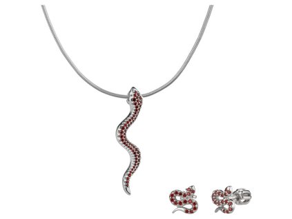 Set of silver jewellery 1430 with czech garnet, rhodium plated - animal - snake