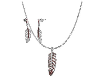 Stříbrný set šperků 1459 s českým granátem, rhodiovaný  - pírko