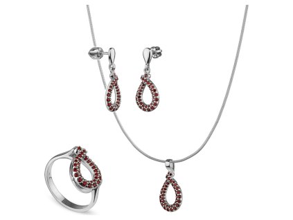 Set of silver jewellery 1421 with czech garnet, rhodium plated - drop