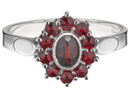 Silver ring with czech garnet, rhodium plated - oval                                                