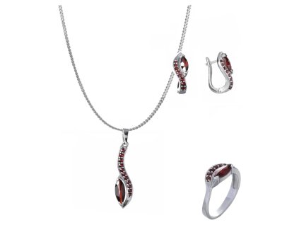Set of silver jewellery 1228 with czech garnet, rhodium plated - wave