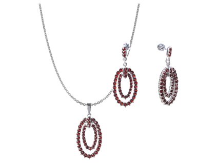 Stříbrný set šperků 1204 s českým granátem, rhodiovaný  - ovál