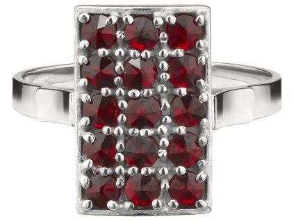 Silver ring with czech garnet, rhodium plated - rectangle                                           