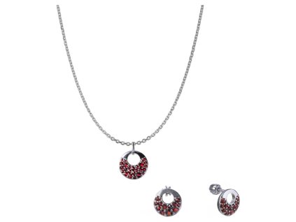 Set of silver jewellery 986 with czech garnet, rhodium plated - circle