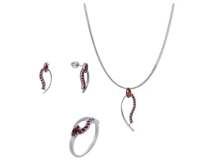 Set of silver jewellery 983 with czech garnet, rhodium plated - wave
