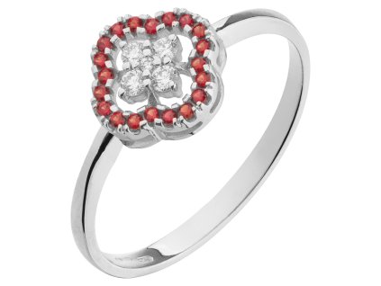White gold ring with czech garnet and diamond