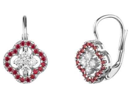 White gold earrings with czech garnet and diamond