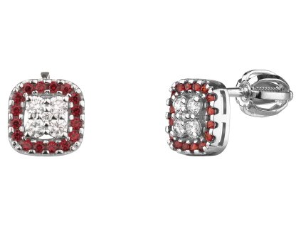 White gold earrings with czech garnet and diamond - square