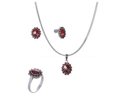 Set of silver jewellery 495 with czech garnet, rhodium plated - oval