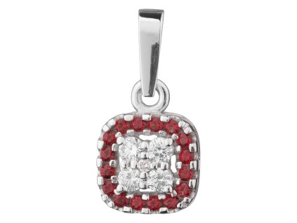 White gold pendant with czech garnet and diamond - square