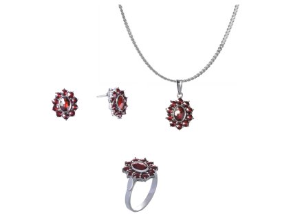 Set of silver jewellery 348 with czech garnet, rhodium plated - oval