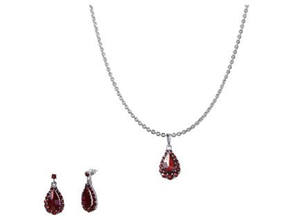 Set of silver jewellery 1071 with czech garnet, rhodium plated - drop