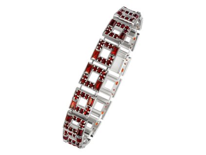 Silver bracelet with czech garnet, rhodium plated - square