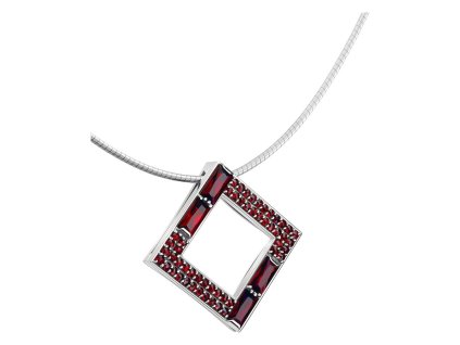 Silver necklace with czech garnet, rhodium plated - square