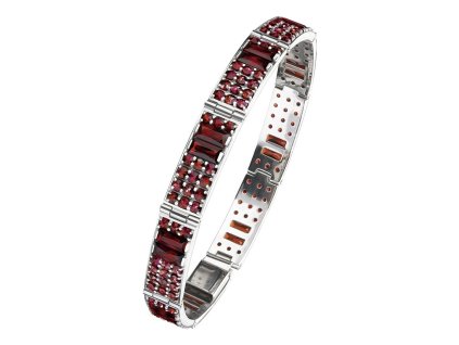 Silver bracelet with czech garnet, rhodium plated