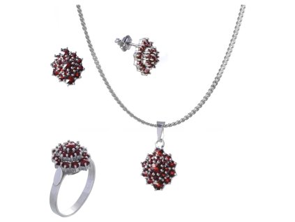 Set of silver jewellery 86 with czech garnet, rhodium plated - oval