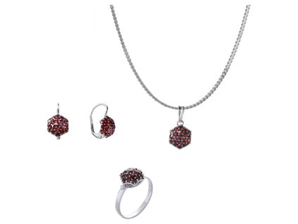 Set of silver jewellery 164 with czech garnet, rhodium plated - raspberry