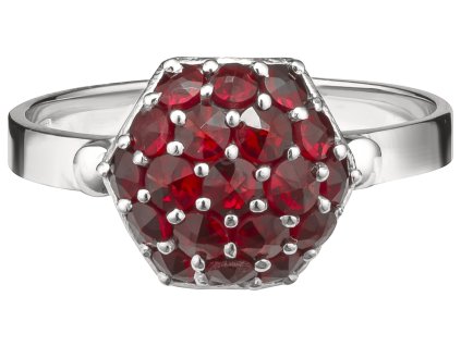 Silver ring with czech garnet, rhodium plated - raspberry                                           