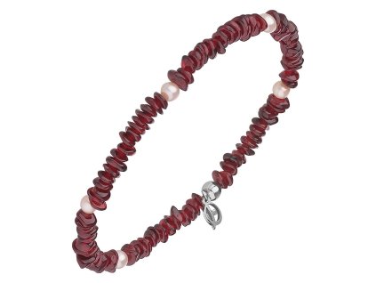 Stříbrný náramek s českým granátem a perlou, rhodiovaný