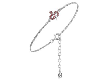 Stříbrný náramek s českým granátem, rhodiovaný - zvíře - had