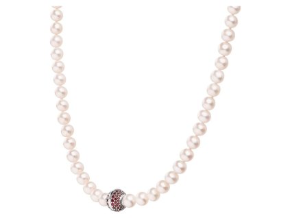 Silver necklace with czech garnet and pearl, rhodium plated - ball