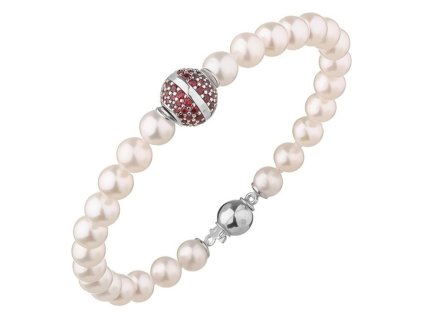 Silver bracelet with czech garnet and pearl, rhodium plated - ball