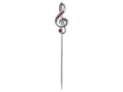 Silver needle with czech garnet, rhodium plated - treble clef