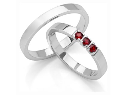 White gold wedding rings with czech garnet