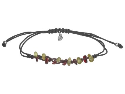 Stříbrný náramek Shamballa s českým granátem a peridotem, rhodiovaný