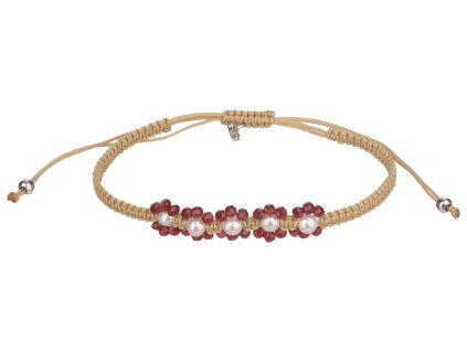 Stříbrný náramek Shamballa s českým granátem a perlou, rhodiovaný