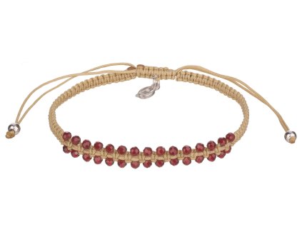 Stříbrný náramek Shamballa s českým granátem, rhodiovaný