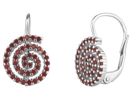 Silver earrings with czech garnet, rhodium plated - spiral