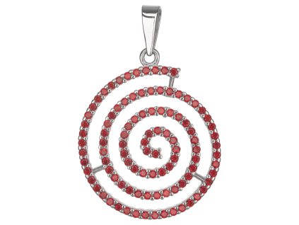 Silver pendant with czech garnet, rhodium plated - spiral