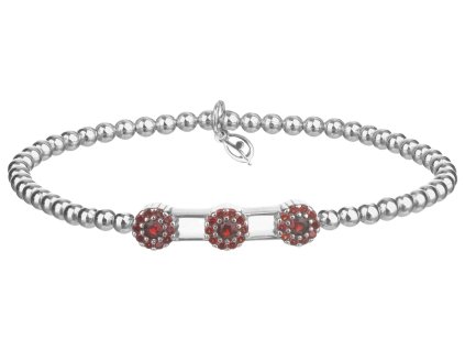 Silver bracelet with czech garnet, rhodium plated - flower