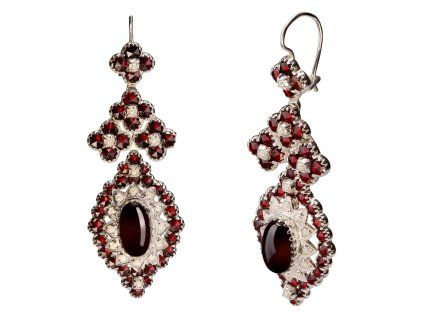 Silver earrings with czech garnet and pearl, rhodium plated