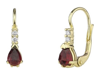 Gold earrings with czech garnet and diamond