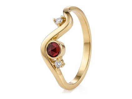 Gold ring with czech garnet and diamond