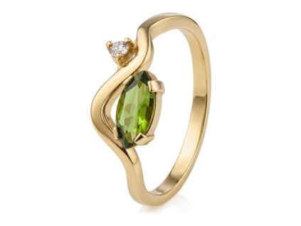 Zlatý prsten s turmalínem a diamantem