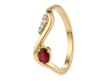 Gold ring with czech garnet and diamond