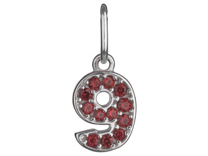 Silver pendant with czech garnet, rhodium plated - number 9